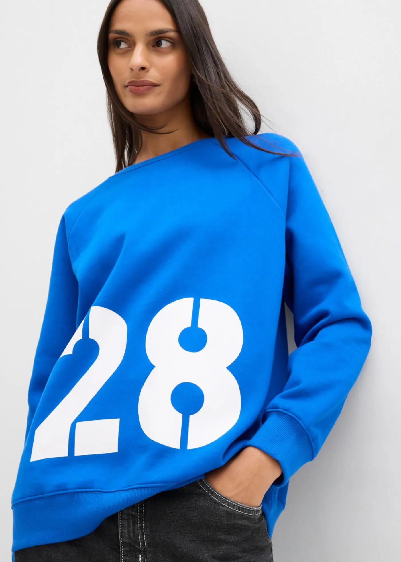 bonprix bonprix Sudadera oversize de algodón orgánico Azul ártico-blanco Best