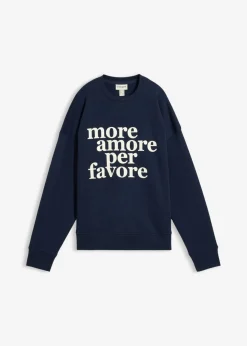 bonprix bonprix Sudadera oversize de mezcla de algodón Azul marino-blanco Sale