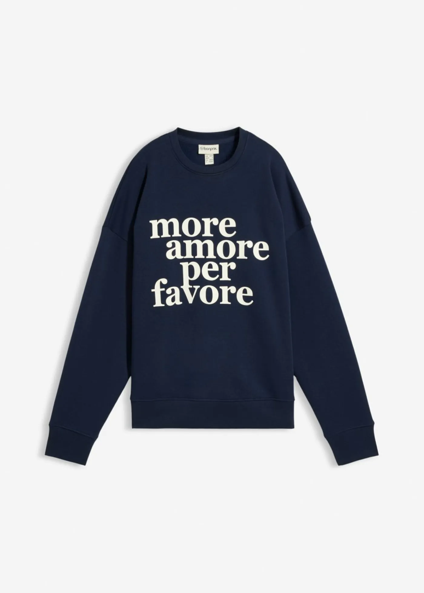 bonprix bonprix Sudadera oversize de mezcla de algodón Azul marino-blanco Sale