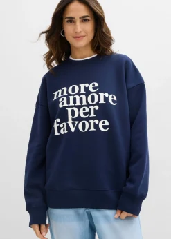 bonprix bonprix Sudadera oversize de mezcla de algodón Azul marino-blanco Sale