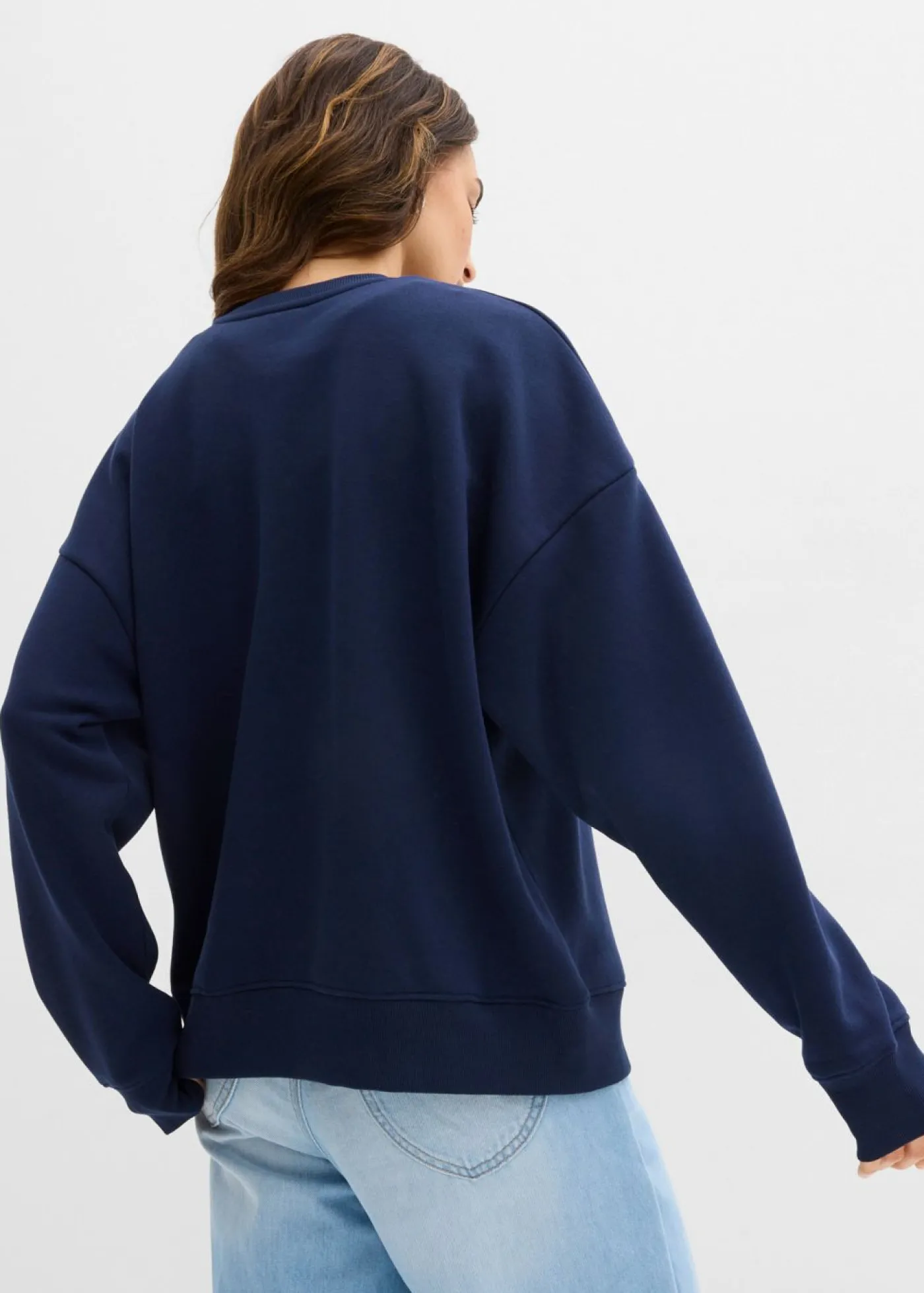 bonprix bonprix Sudadera oversize de mezcla de algodón Azul marino-blanco Sale