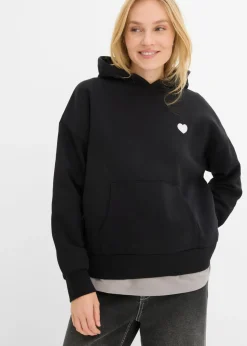 bonprix bonprix Sudadera oversize de mezcla de algodón suave con capucha Negro estampado Best