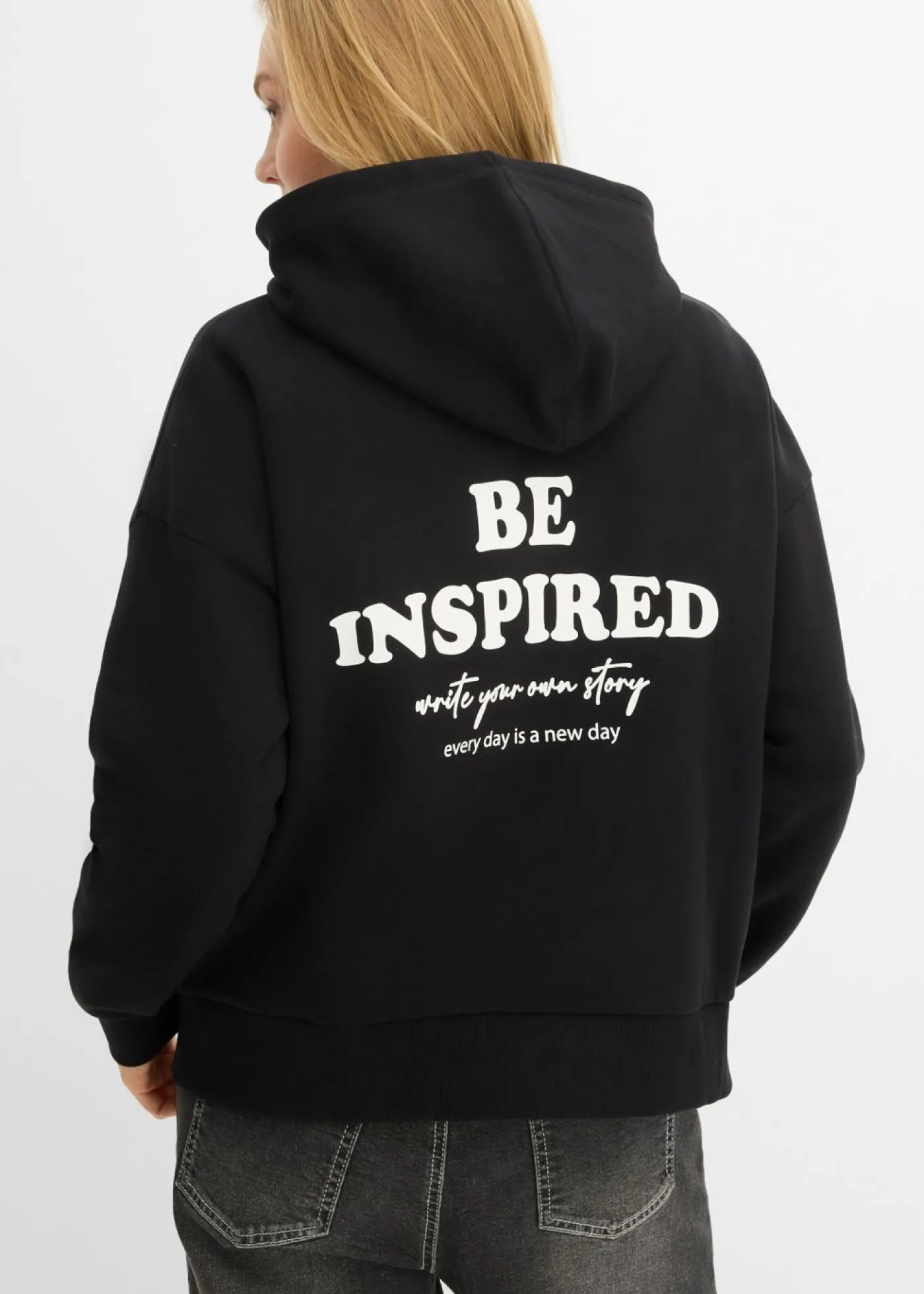 bonprix bonprix Sudadera oversize de mezcla de algodón suave con capucha Negro estampado Best