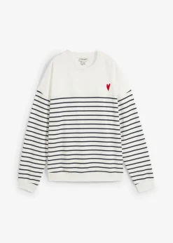 bonprix bonprix Sudadera oversize de mezcla de algodón Blanco lana-azul marino con rayas New