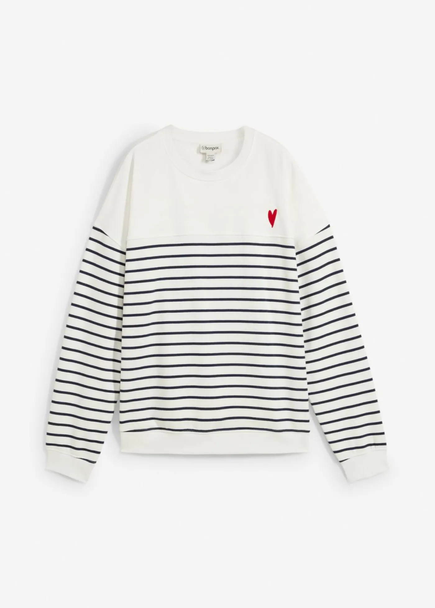 bonprix bonprix Sudadera oversize de mezcla de algodón Blanco lana-azul marino con rayas New