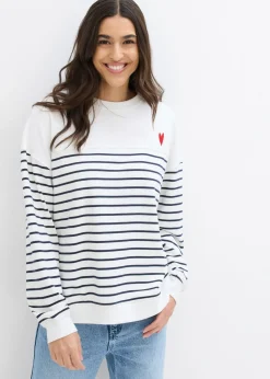 bonprix bonprix Sudadera oversize de mezcla de algodón Blanco lana-azul marino con rayas New