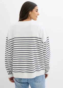 bonprix bonprix Sudadera oversize de mezcla de algodón Blanco lana-azul marino con rayas New