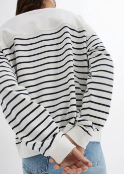 bonprix bonprix Sudadera oversize de mezcla de algodón Blanco lana-azul marino con rayas New