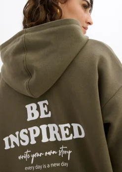 bonprix bonprix Sudadera oversize de mezcla de algodón suave con capucha Verde grisáceo Clearance