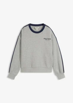 bonprix bonprix Sudadera oversize en suave mezcla de algodón Gris claro jaspeado/azul marino estampado Best