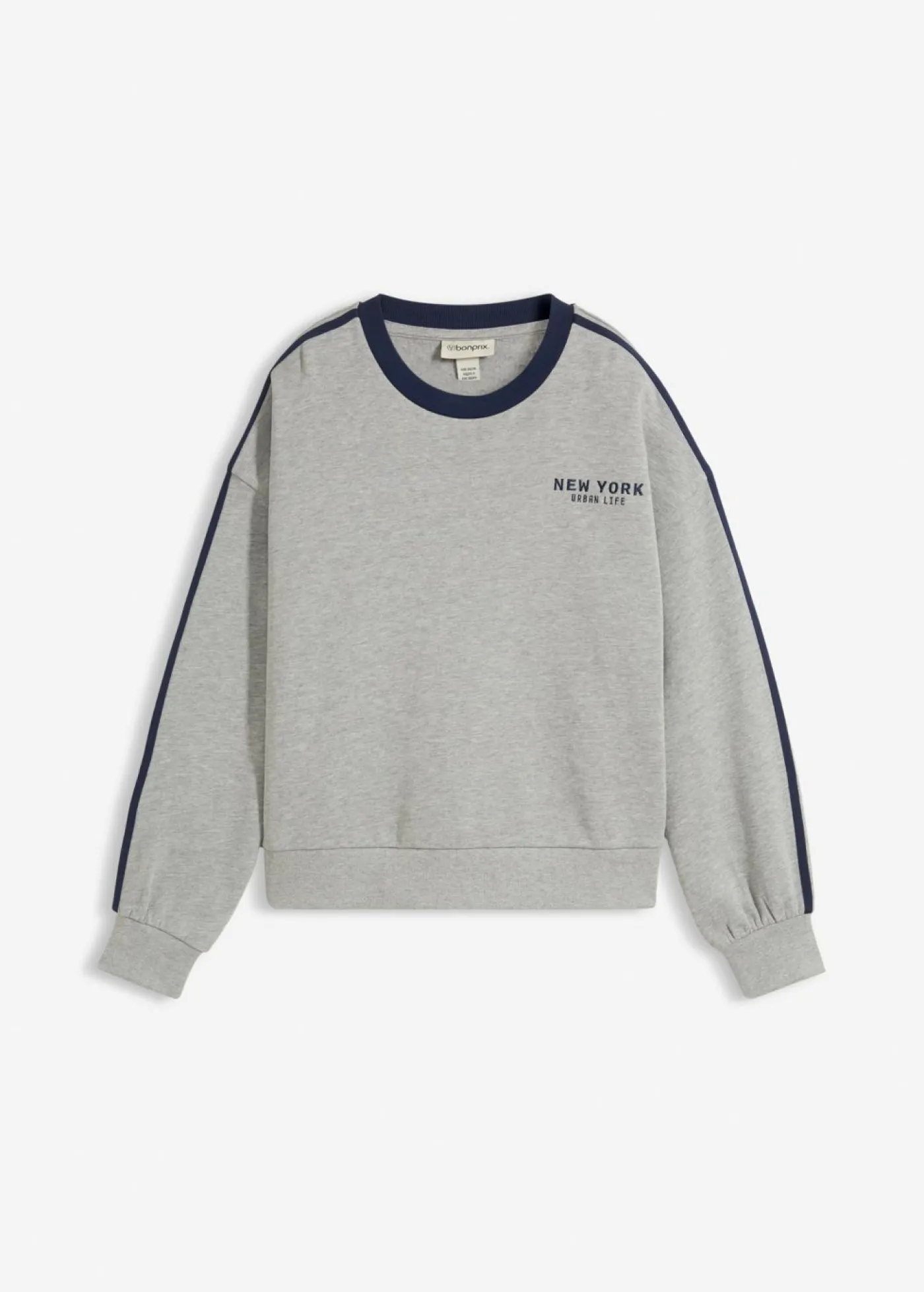 bonprix bonprix Sudadera oversize en suave mezcla de algodón Gris claro jaspeado/azul marino estampado Best