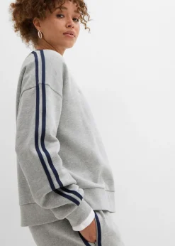 bonprix bonprix Sudadera oversize en suave mezcla de algodón Gris claro jaspeado/azul marino estampado Best