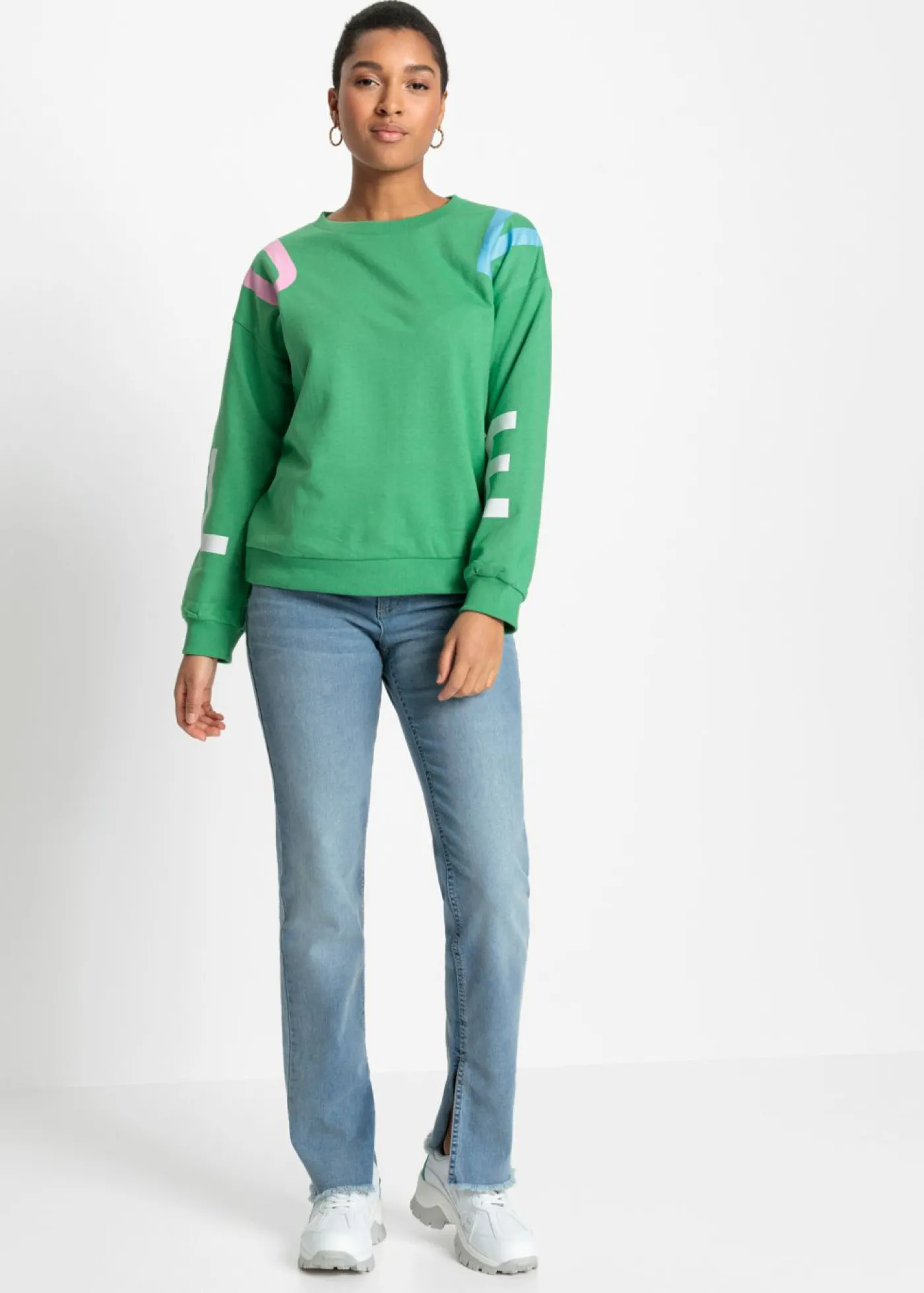 bonprix bonprix Sudadera oversize en suave mezcla de algodón Verde ópalo estampado New