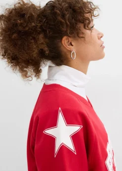 bonprix bonprix Sudadera oversize en suave mezcla de algodón Rojo-blanco estampado Online