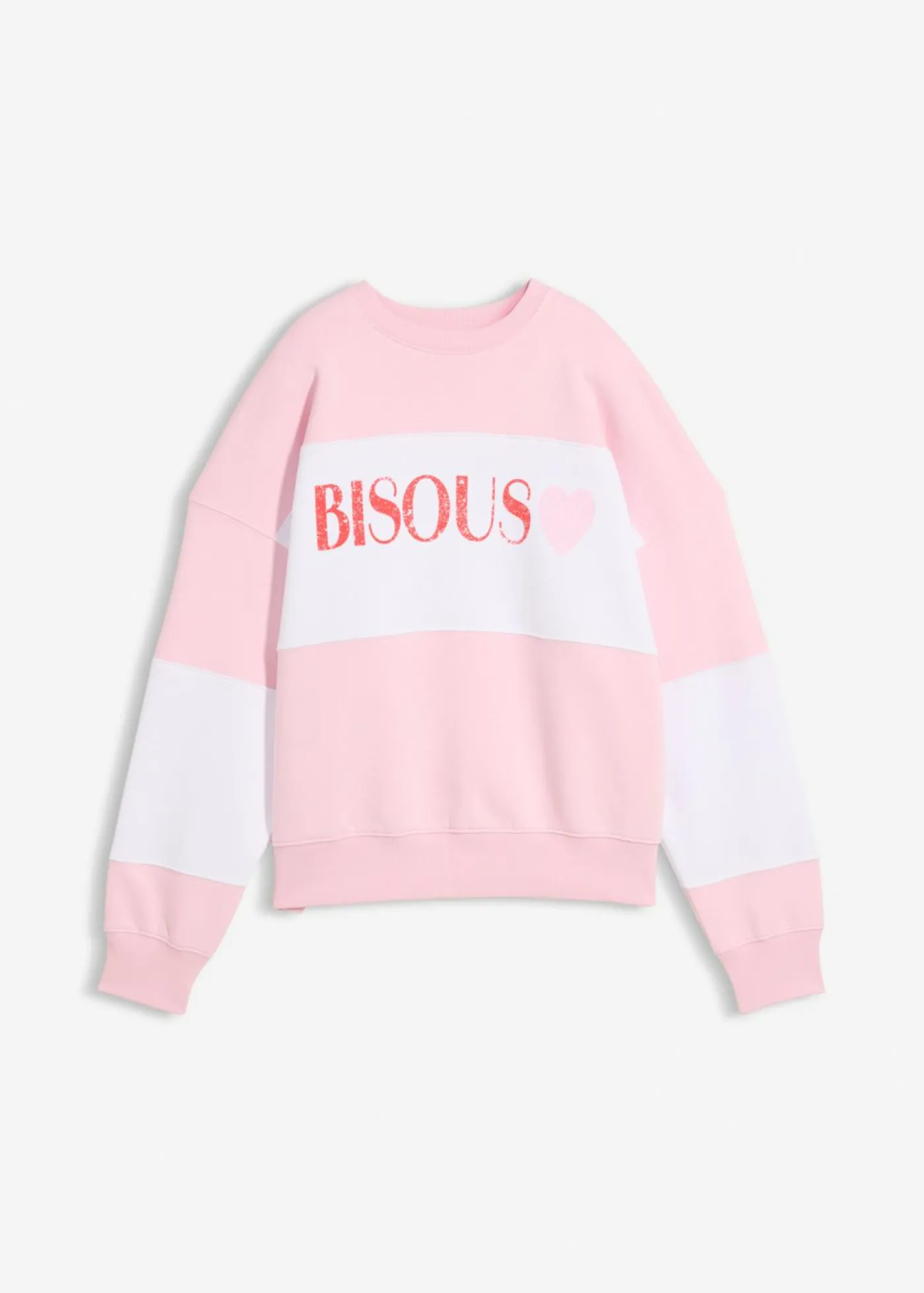 bonprix bonprix Sudadera oversize en suave mezcla de algodón rosa cristal-blanco Clearance
