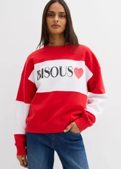 bonprix bonprix Sudadera oversize en suave mezcla de algodón fresa/blanco Hot