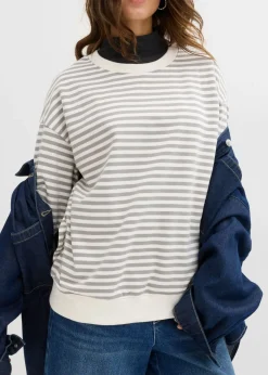 bonprix bonprix Sudadera premamá/de lactancia de algodón orgánico gris sombra-blanco lana con rayas New