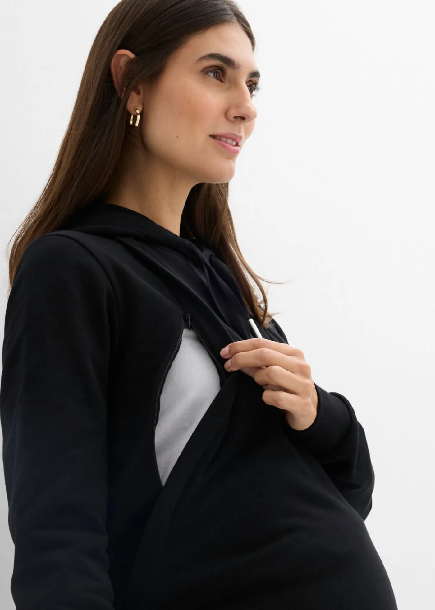 bonprix bonprix Sudadera premamá/de lactancia 2 en 1 de algodón orgánico puro Negro Clearance