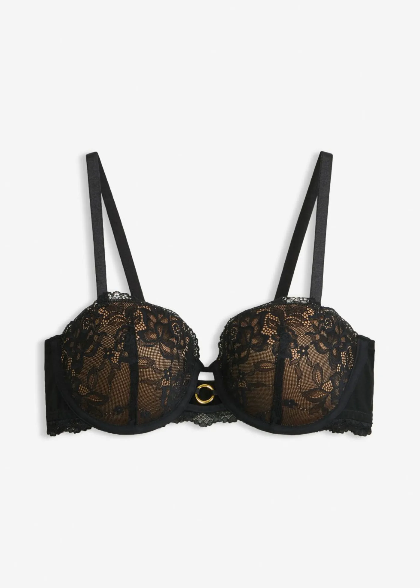 bonprix bonprix Sujetador balconette con encaje de flores negro-marrón claro Online