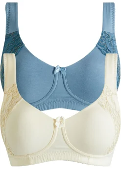 bonprix bonprix Sujetador básico de algodón orgánico sin aros (2 unidades) Blanco crema + azul Clearance