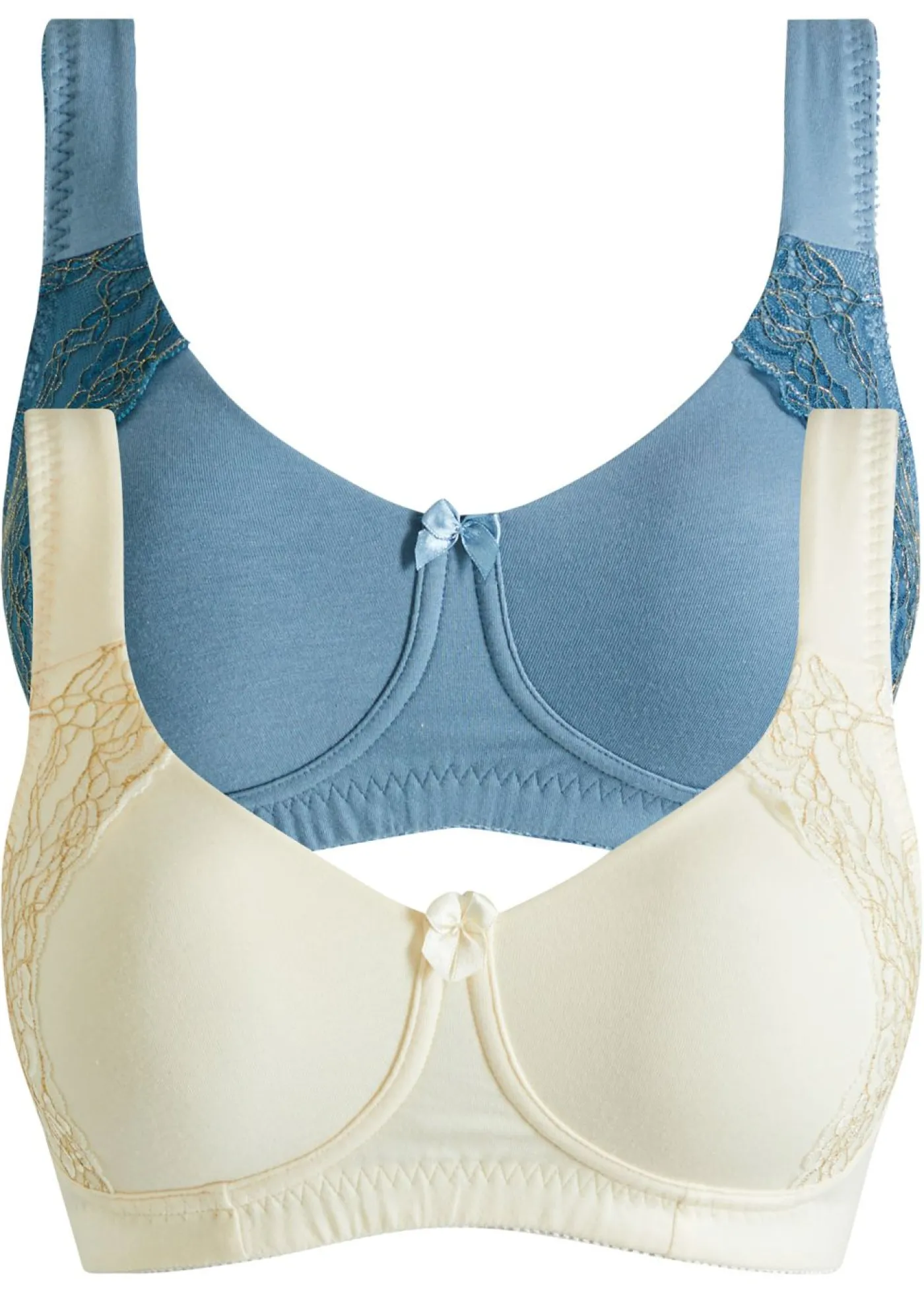 bonprix bonprix Sujetador básico de algodón orgánico sin aros (2 unidades) Blanco crema + azul Clearance