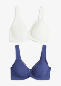 bonprix bonprix Sujetador básico de algodón orgánico sin relleno con aros (2 unidades) Azul-blanco lana Discount