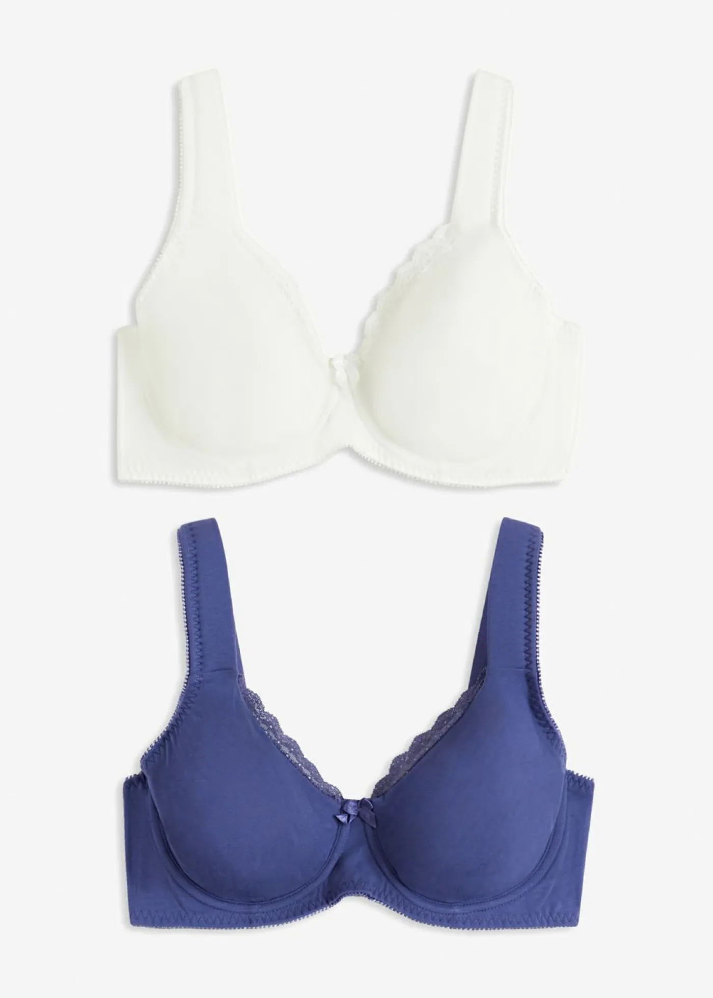 bonprix bonprix Sujetador básico de algodón orgánico sin relleno con aros (2 unidades) Azul-blanco lana Discount