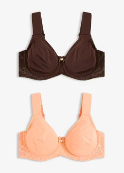 bonprix bonprix Sujetador básico de algodón orgánico con aros (2 unidades) marrón oscuro-papaya suave Hot