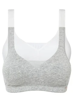 bonprix bonprix Sujetador básico de algodón sin aros (2 unidades) Gris claro jaspeado-blanco New