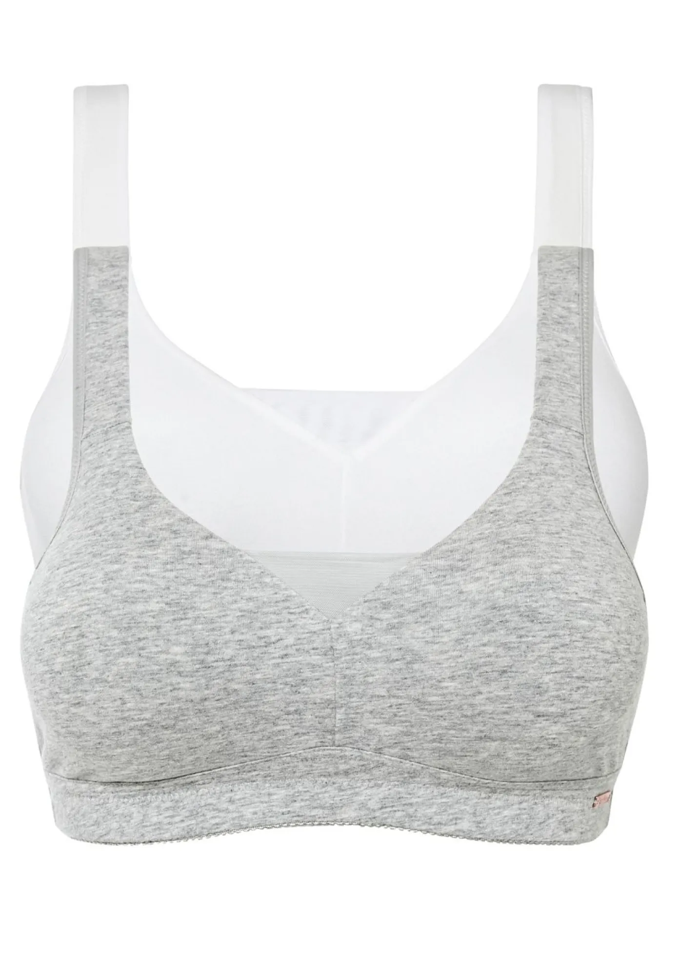 bonprix bonprix Sujetador básico de algodón sin aros (2 unidades) Gris claro jaspeado-blanco New