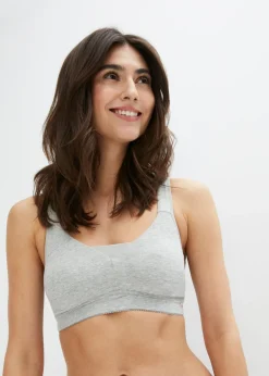 bonprix bonprix Sujetador básico de algodón sin aros (2 unidades) Gris claro jaspeado-blanco New