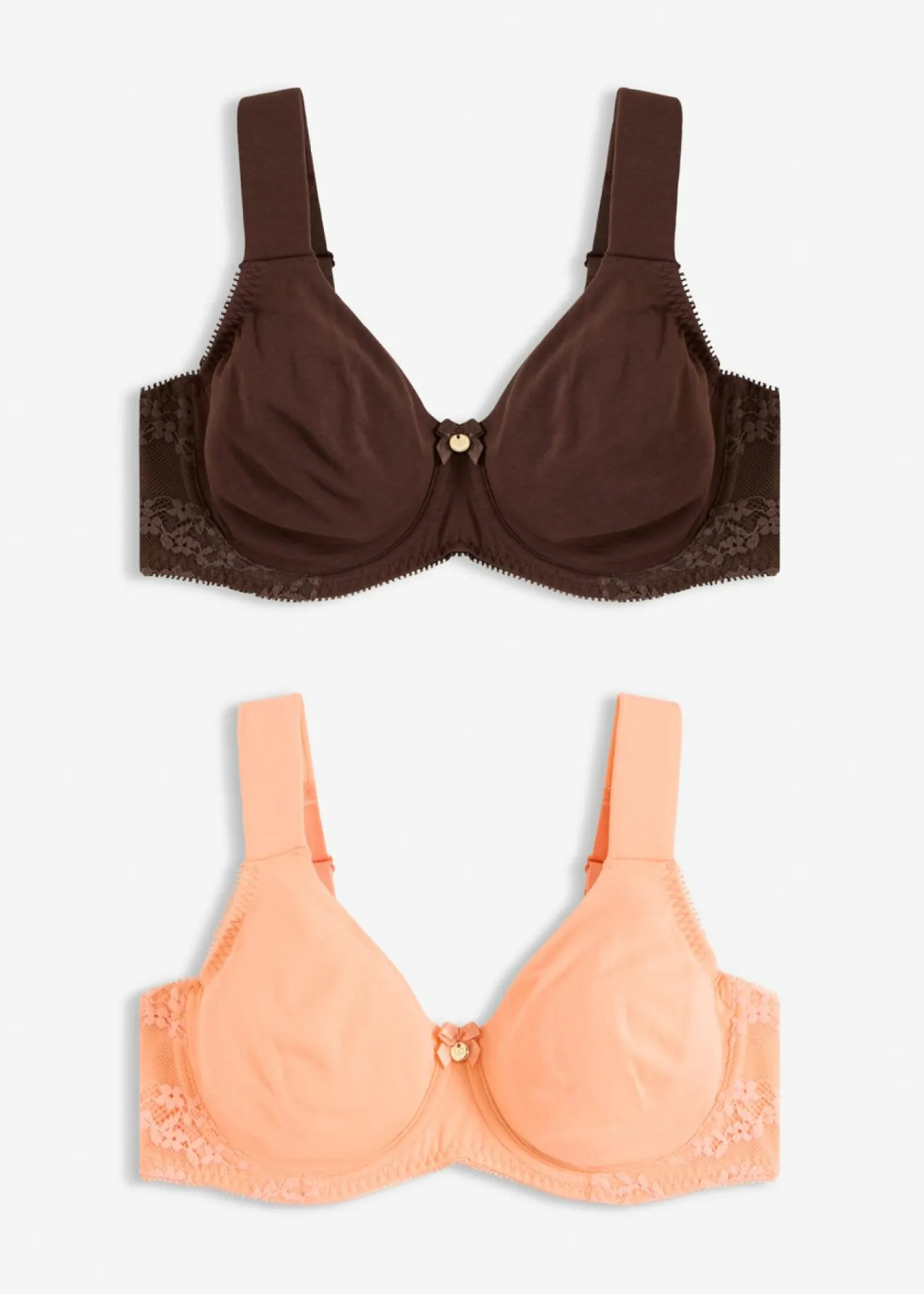 bonprix bonprix Sujetador básico de algodón orgánico con aros (2 unidades) marrón oscuro-papaya suave Discount