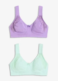 bonprix bonprix Sujetador básico de algodón sin aros (2 unidades) menta pastel-lila oscuro Sale
