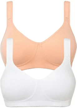 bonprix bonprix Sujetador básico de algodón sin aros (2 unidades) Melocotón + blanco New
