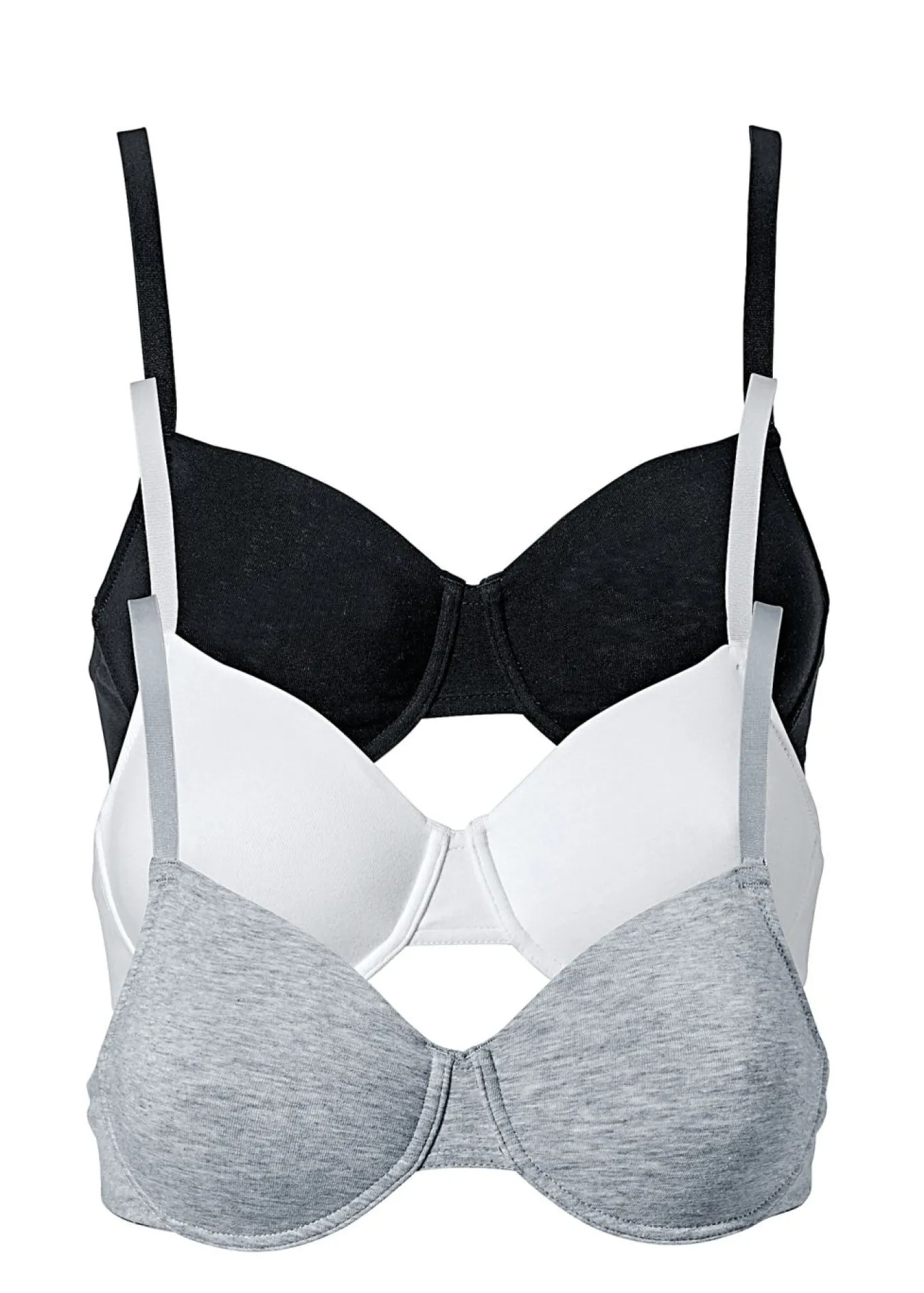 bonprix bonprix Sujetador básico de algodón orgánico con aros (3 unidades) Blanco-negro-gris jaspeado New