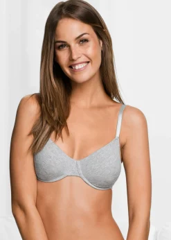 bonprix bonprix Sujetador básico de algodón orgánico con aros (3 unidades) Blanco-negro-gris jaspeado New