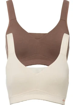 bonprix bonprix Sujetador básico de algodón sin aros (2 unidades) Beige arena + marrón Outlet