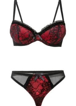 bonprix bonprix Sujetador con aros + tanga (conjunto de 2 piezas) negro / fresa Hot