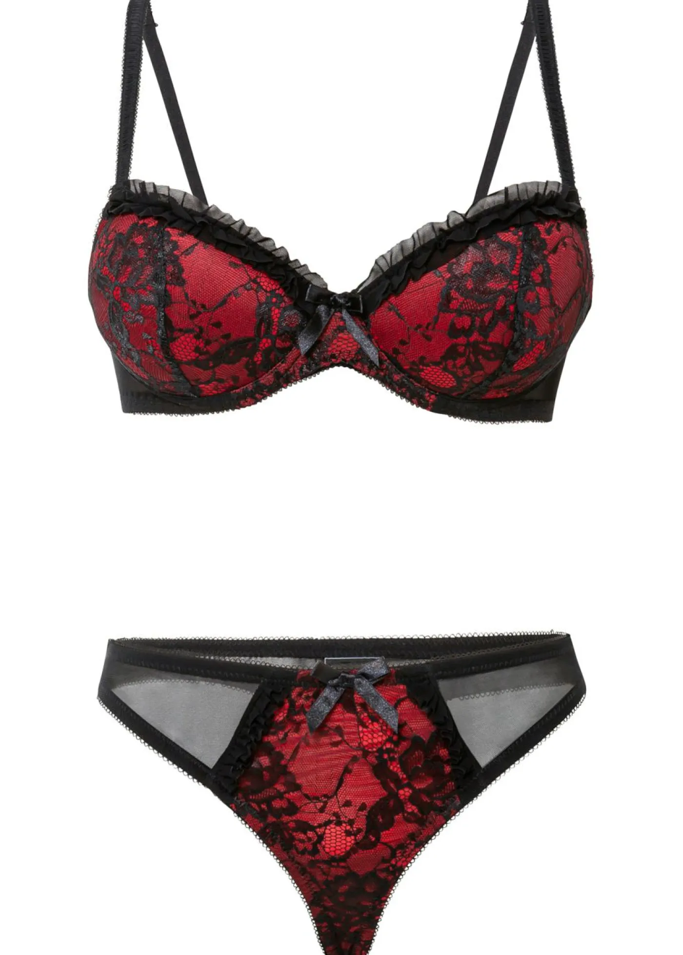 bonprix bonprix Sujetador con aros + tanga (conjunto de 2 piezas) negro / fresa Hot