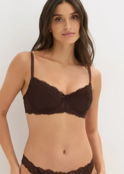 bonprix bonprix Sujetador con aros, guateado lateral y encaje delicado Marrón oscuro Clearance