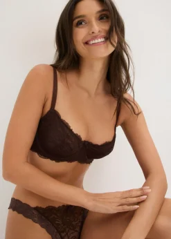 bonprix bonprix Sujetador con aros, guateado lateral y encaje delicado Marrón oscuro Clearance