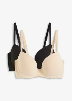 bonprix bonprix Sujetador con aros y algodón orgánico (2 unidades) Beige arena-negro Outlet