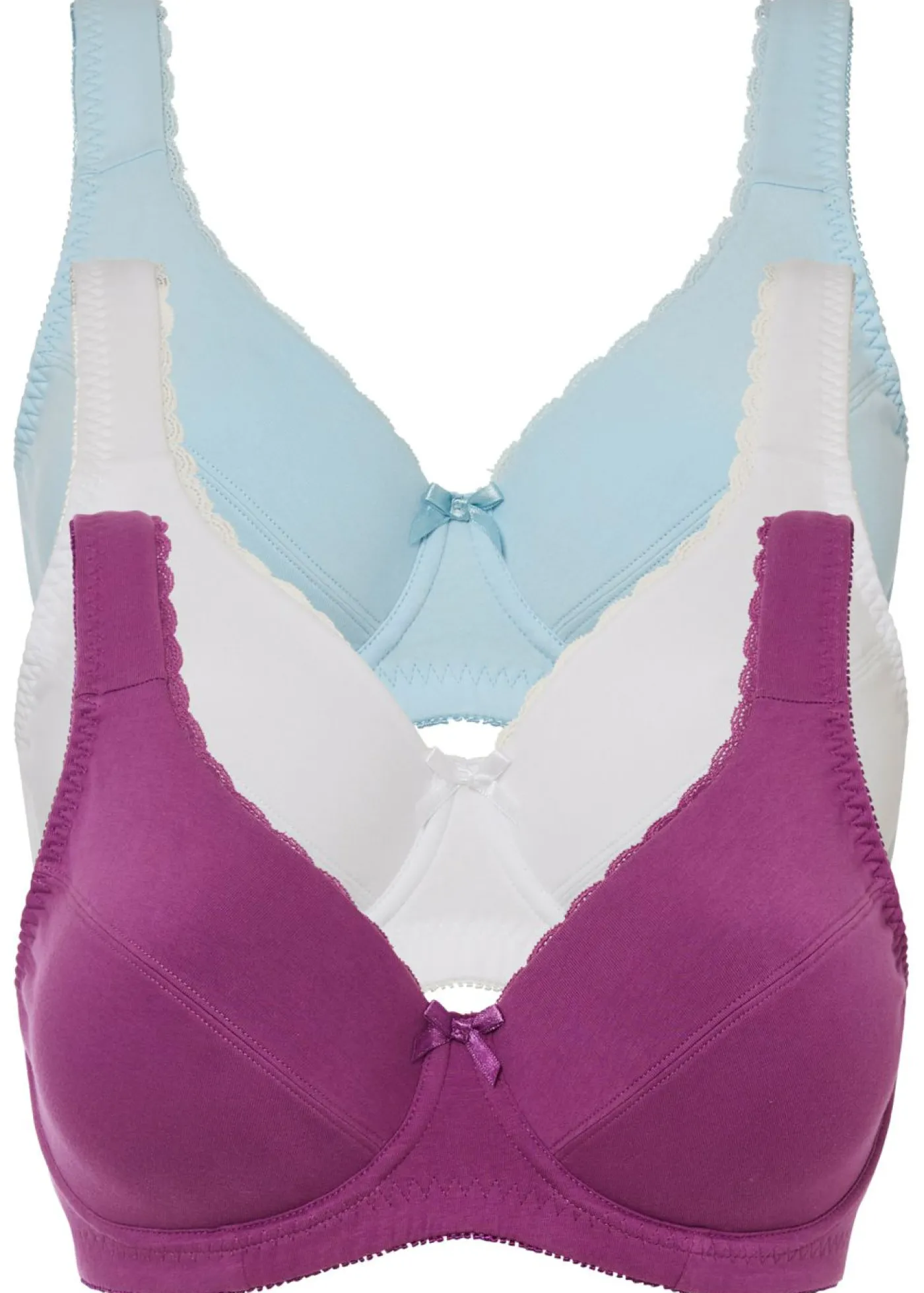 bonprix bonprix Sujetador con aros y algodón orgánico (3 unidades) Lila + azul niebla + blanco Sale