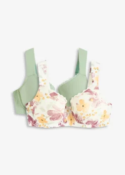 bonprix bonprix Sujetador con aros y algodón orgánico (2 unidades) verde pastel-blanco lana con flores Discount