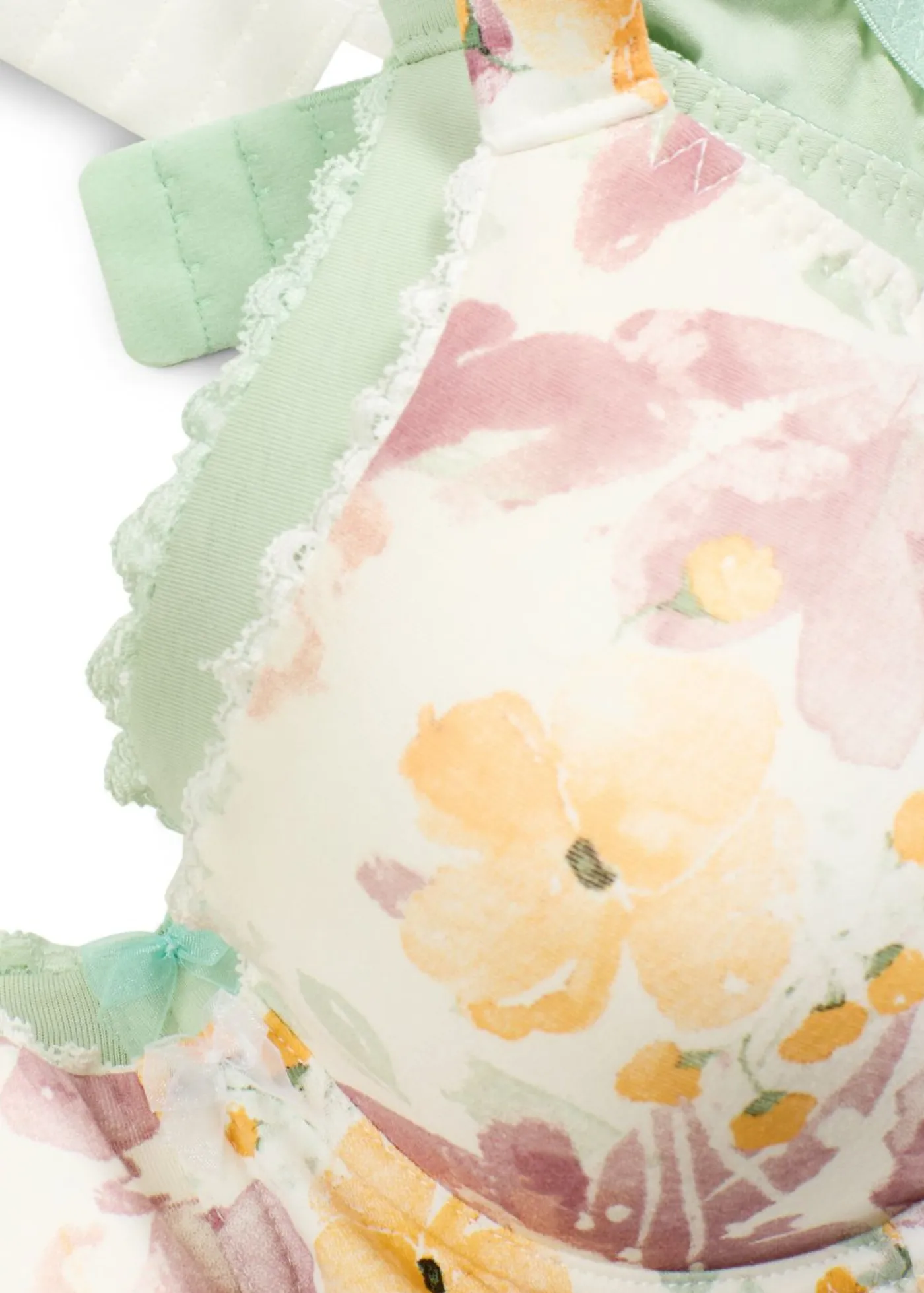 bonprix bonprix Sujetador con aros y algodón orgánico (2 unidades) verde pastel-blanco lana con flores Discount