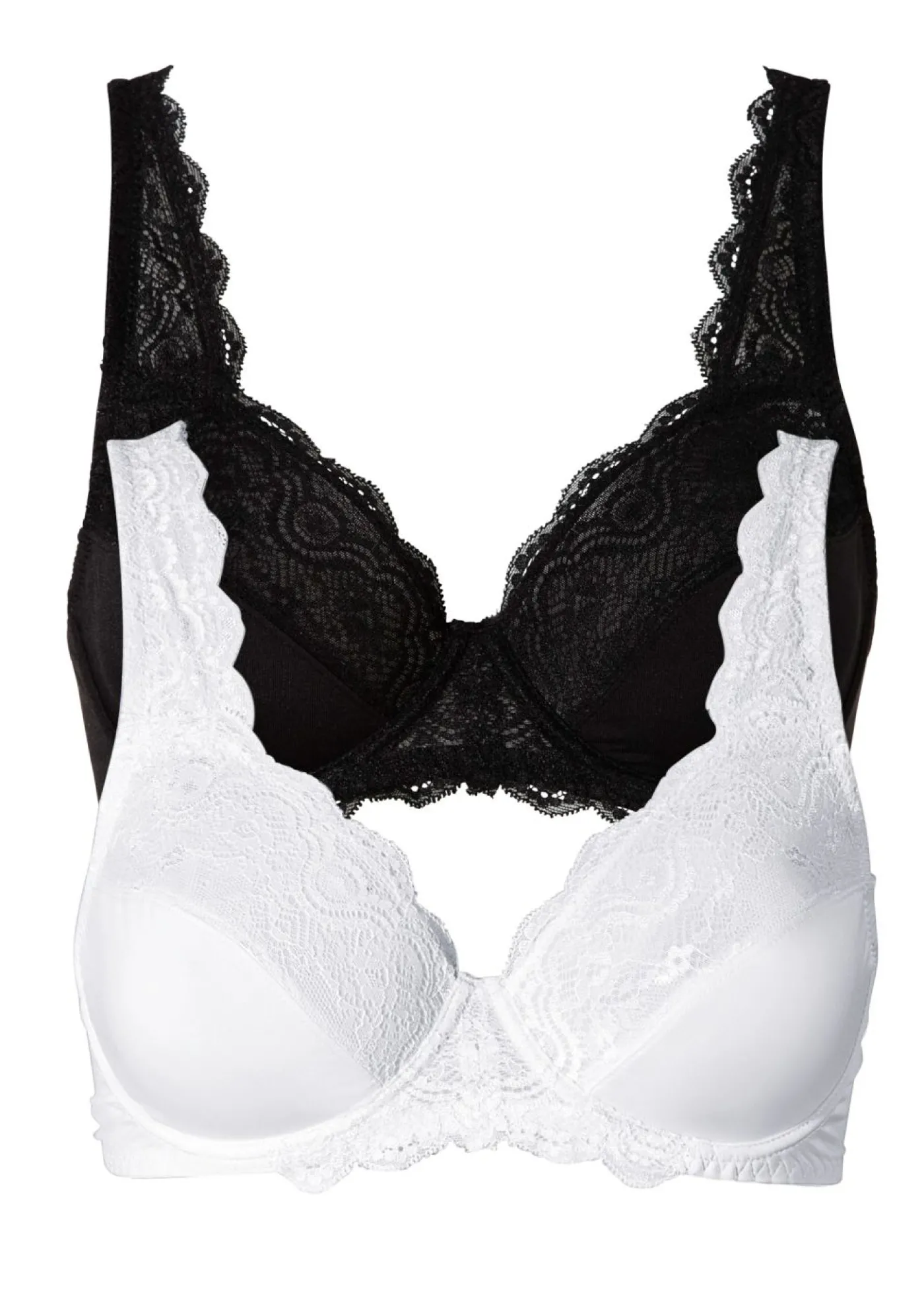 bonprix bonprix Sujetador con aros y encaje delicado (2 unidades) Blanco-negro Clearance