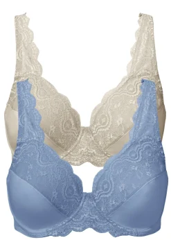 bonprix bonprix Sujetador con aros y encaje delicado (2 unidades) Azul mate-beige Online