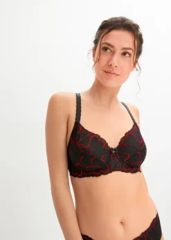 bonprix bonprix Sujetador con aros y encaje delicado Negro-rojo salsa New