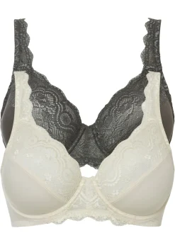 bonprix bonprix Sujetador con aros y encaje delicado (2 unidades) Beige natural + antracita New