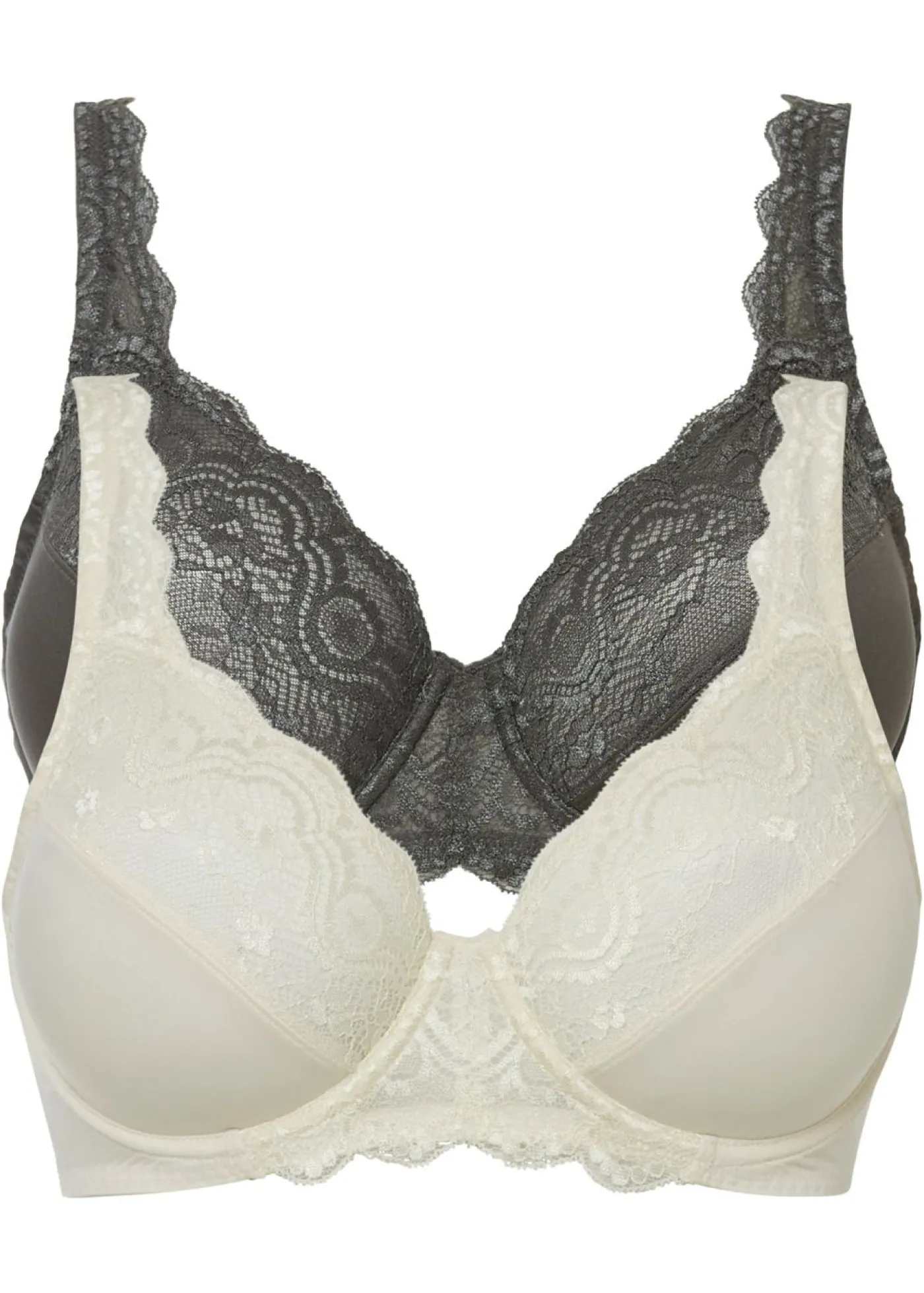 bonprix bonprix Sujetador con aros y encaje delicado (2 unidades) Beige natural + antracita New